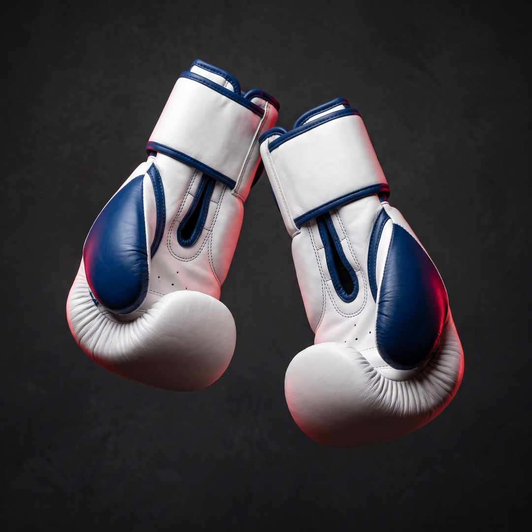 Professional Boxing Gloves Muay Thai Training Gloves MMA Sparring Gloves - White Blue hero shot