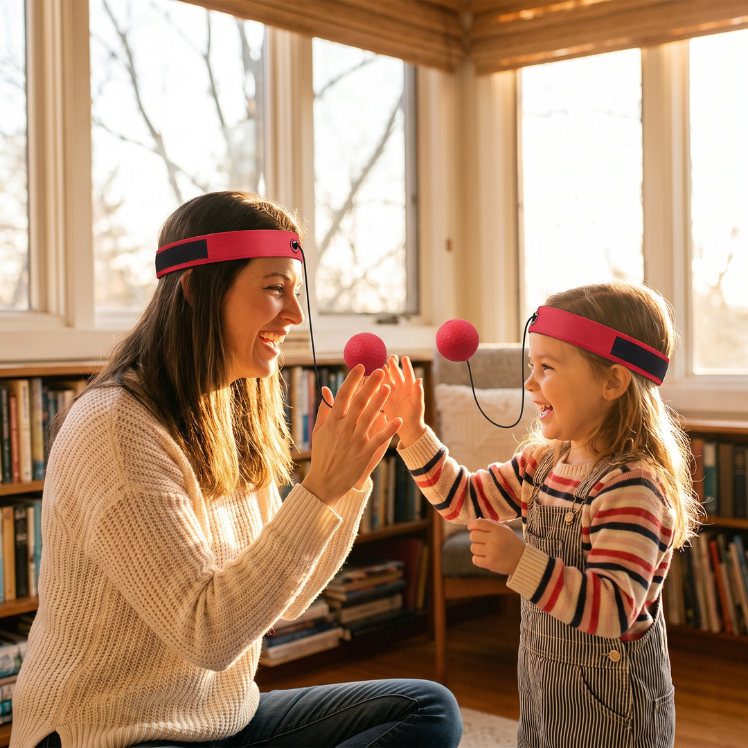 PhysioAthletX Adjustable Boxing Reflex Ball - mother and daughter playing together