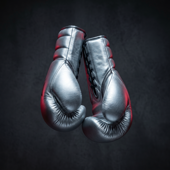 Professional Boxing Gloves Muay Thai Training Gloves MMA Sparring Gloves - Silver hero shot