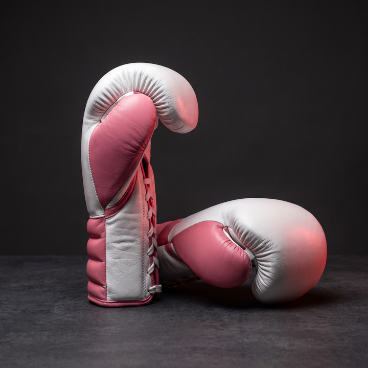 Professional Boxing Gloves Muay Thai Training Gloves MMA Sparring Gloves - White Pink angle detail