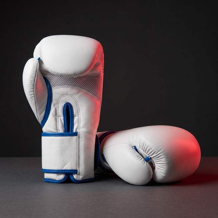 Professional Boxing Gloves Muay Thai Training Gloves MMA Sparring Gloves - White Blue angle detail