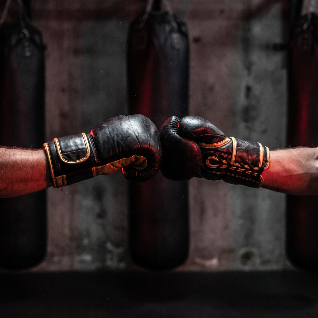 Professional Boxing Gloves Muay Thai Training Gloves MMA Sparring Gloves - Black Gold gloved fists lifestyle
