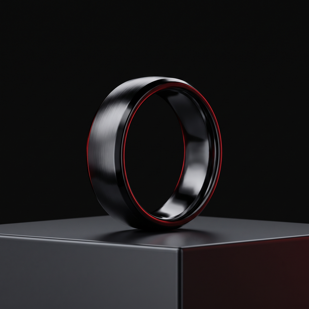 Smart Ring Health Monitor Fitness Tracker Ceramic Ring - Front Hero View - Black, Sizes 8-13