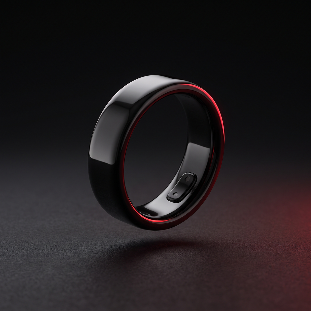 Smart Ring Health Monitor Fitness Tracker Ceramic Ring - 3/4 Angle Hero View - Black, Sizes 8-13