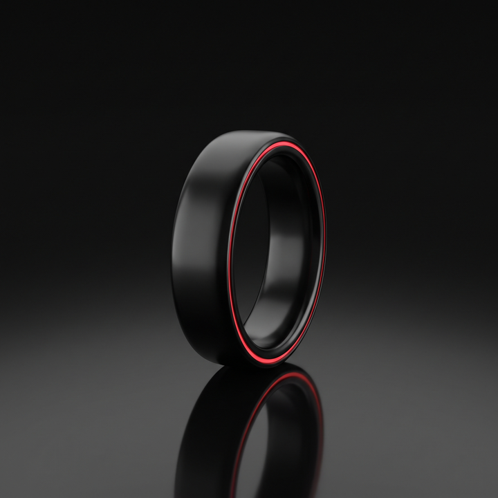 Smart Ring Health Monitor Fitness Tracker Ceramic Ring - Side Profile View - Black, Sizes 8-13