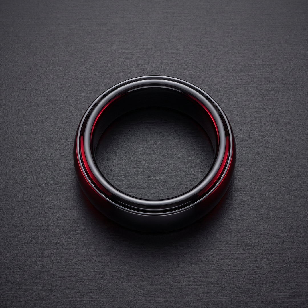 Smart Ring Health Monitor Fitness Tracker Ceramic Ring - Top-Down View - Black, Sizes 8-13