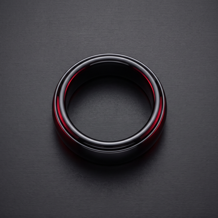 Smart Ring Health Monitor Fitness Tracker Ceramic Ring - Top-Down View - Black, Sizes 8-13