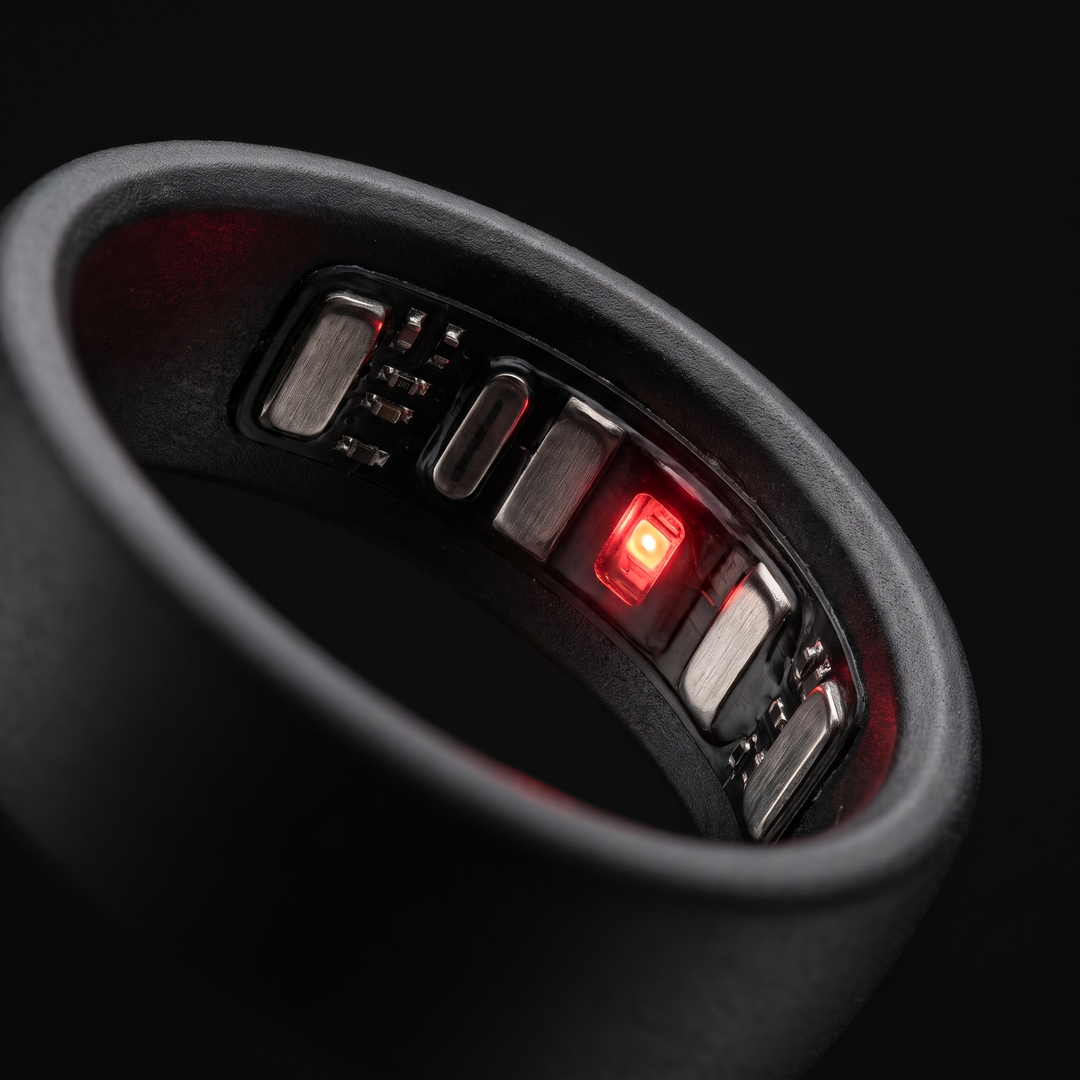 Smart Ring Health Monitor Fitness Tracker Ceramic Ring - Interior Sensor Array Detail - Black, Sizes 8-13