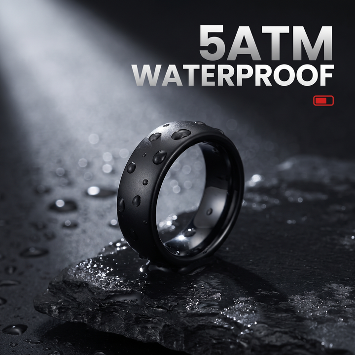 Smart Ring Health Monitor Fitness Tracker Ceramic Ring - 5ATM Waterproof Badge - Black, Sizes 8-13