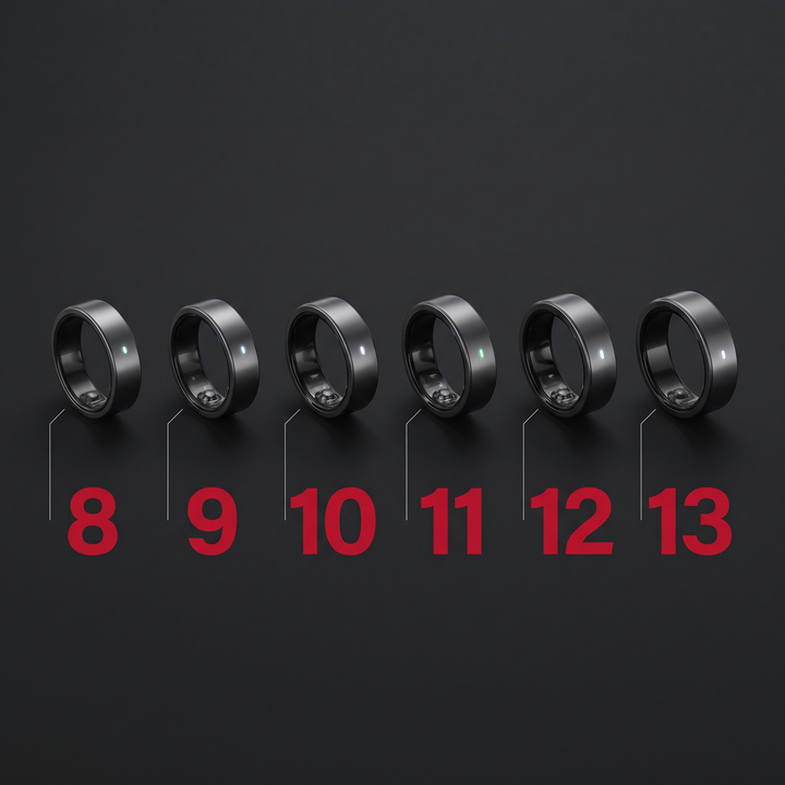 Smart Ring Health Monitor Fitness Tracker Ceramic Ring - Finger Size Guide Chart Sizes 8-13 - Black