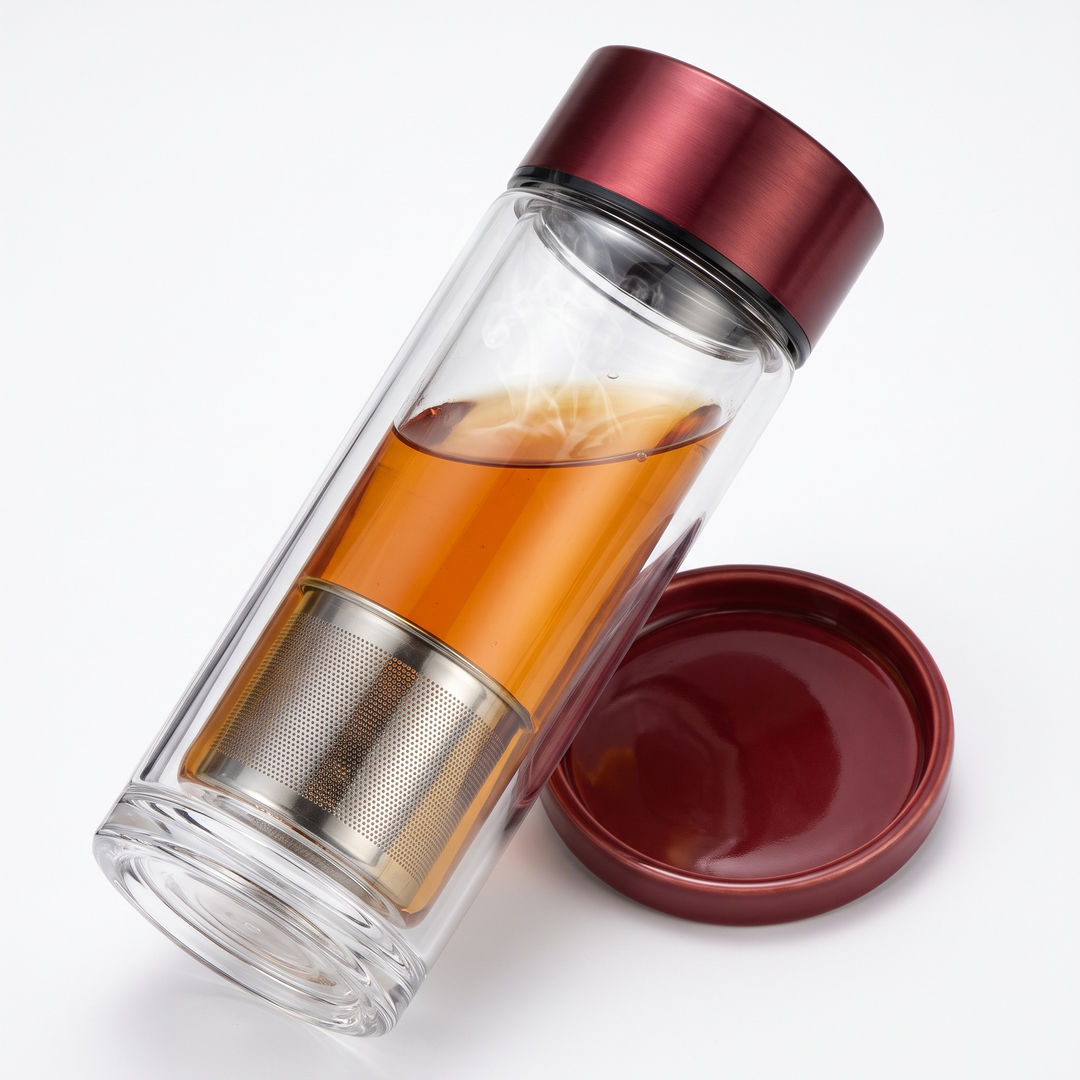 Borosilicate Glass Tea Infuser Bottle 420ml - Double-Wall Insulated Glass Construction