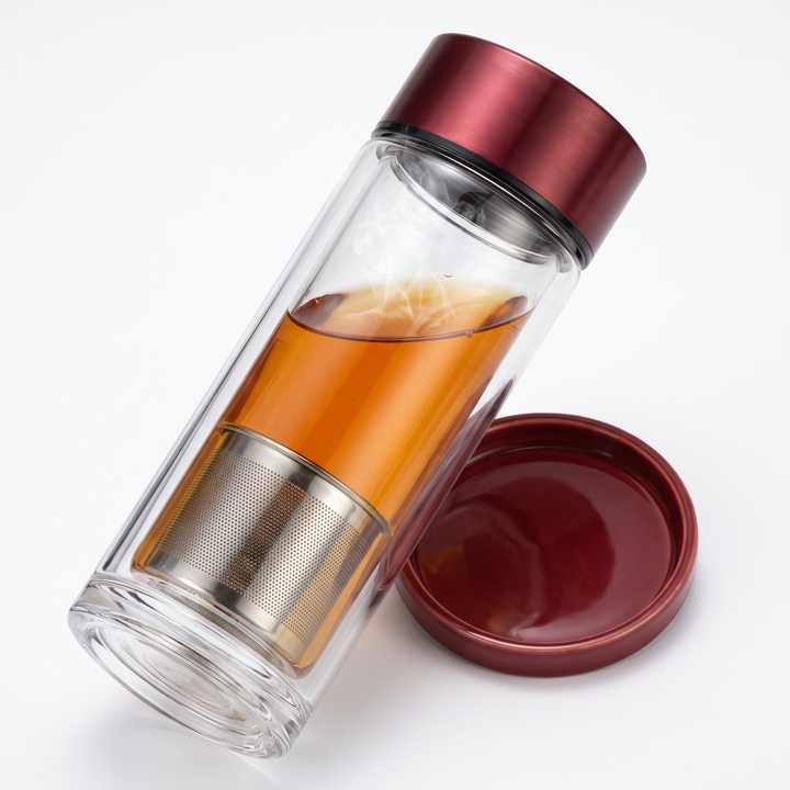 Borosilicate Glass Tea Infuser Bottle 420ml - Double-Wall Insulated Glass Construction