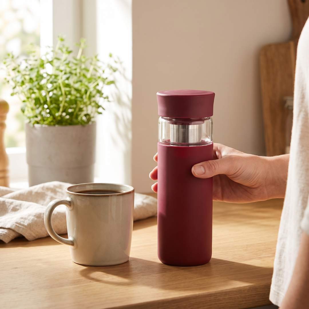 Borosilicate Glass Tea Infuser Bottle 420ml - Size Reference