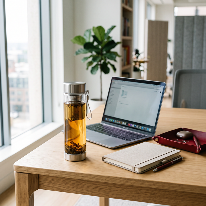 Borosilicate Glass Tea Infuser Bottle 420ml - Silver Lifestyle Office Desk