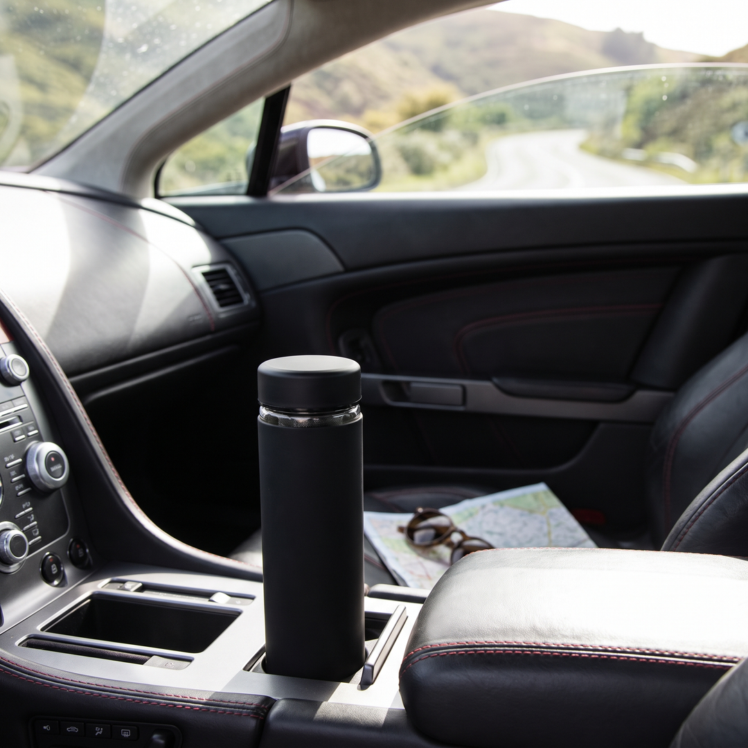Borosilicate Glass Tea Infuser Bottle 420ml - Black Lifestyle Car Travel