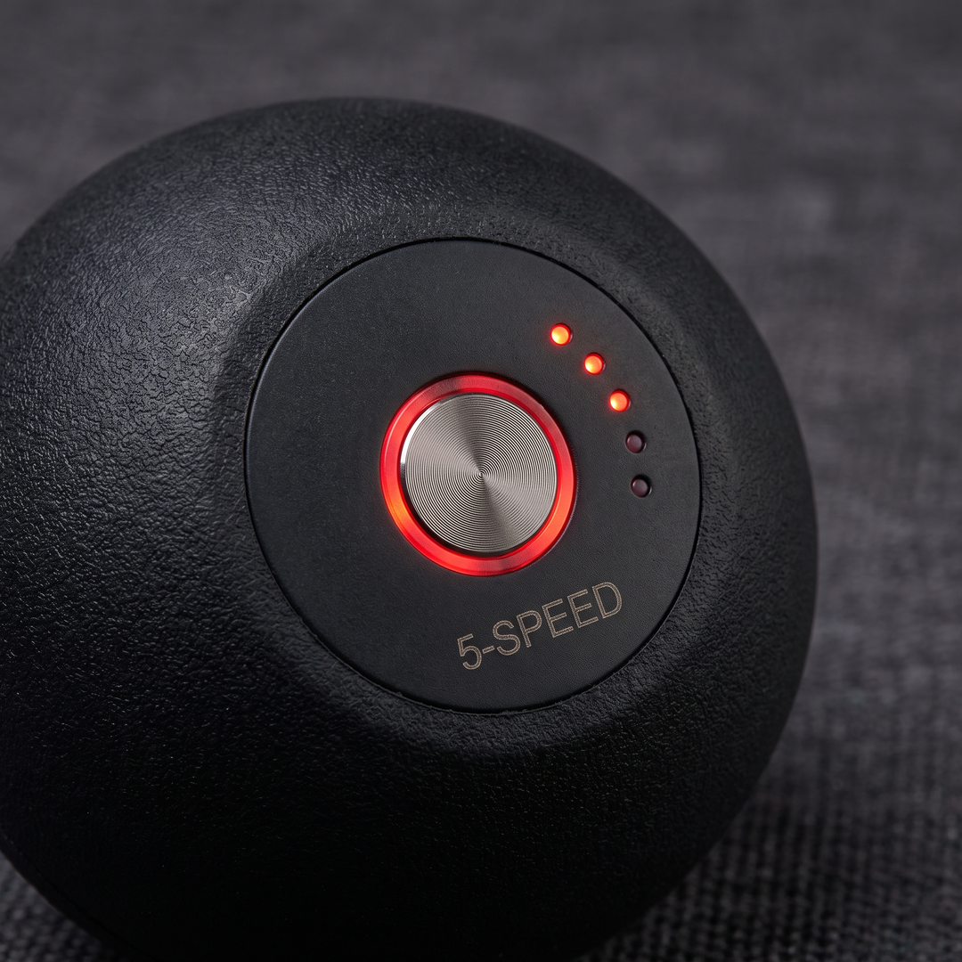 Rechargeable Vibrating Massage Ball Peanut Massager 5 Speed Foam Roller for Muscle Recovery Mobility Fitness Yoga Relaxation Portable - Style A Black Control Button Close-Up