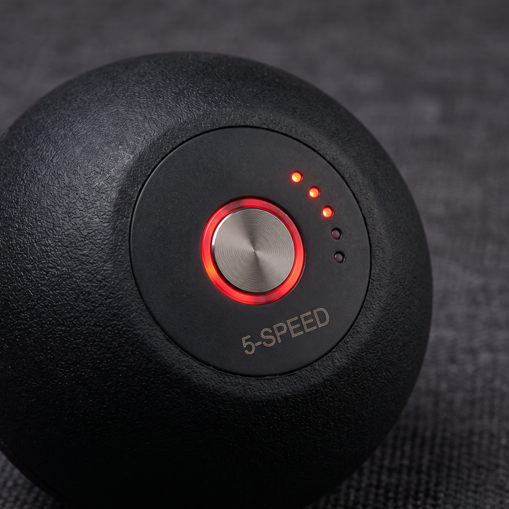 Rechargeable Vibrating Massage Ball Peanut Massager 5 Speed Foam Roller for Muscle Recovery Mobility Fitness Yoga Relaxation Portable - Style A Black Control Button Close-Up