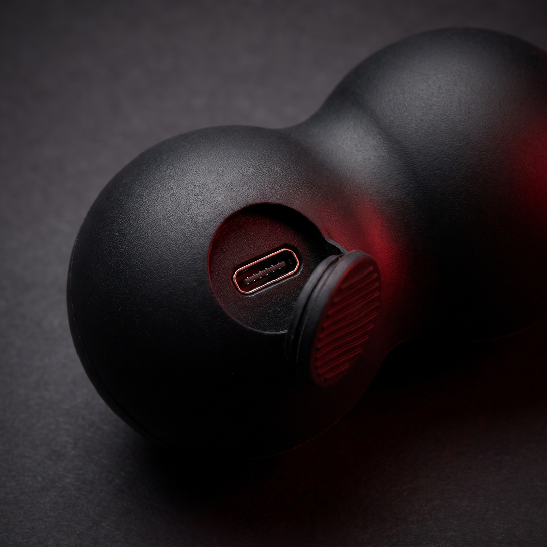 Rechargeable Vibrating Massage Ball Peanut Massager 5 Speed Foam Roller for Muscle Recovery Mobility Fitness Yoga Relaxation Portable - Style A Black Charging Port Close-Up