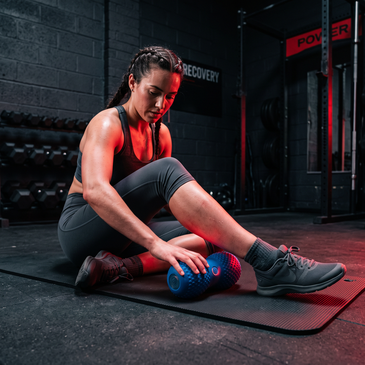 Rechargeable Vibrating Massage Ball Peanut Massager 5 Speed Foam Roller for Muscle Recovery Mobility Fitness Yoga Relaxation Portable - Style A Blue Calf Use