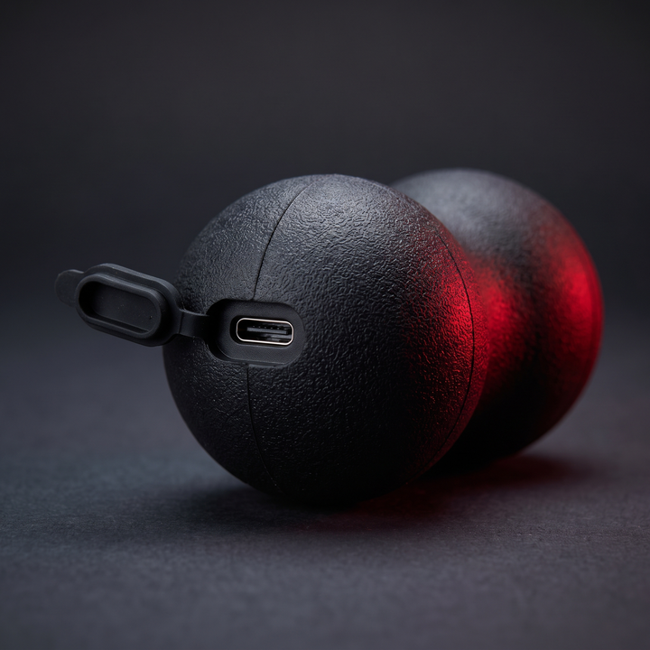Rechargeable Vibrating Massage Ball Peanut Massager 5 Speed Foam Roller for Muscle Recovery Mobility Fitness Yoga Relaxation Portable - Style B Black Charging Port Close-Up