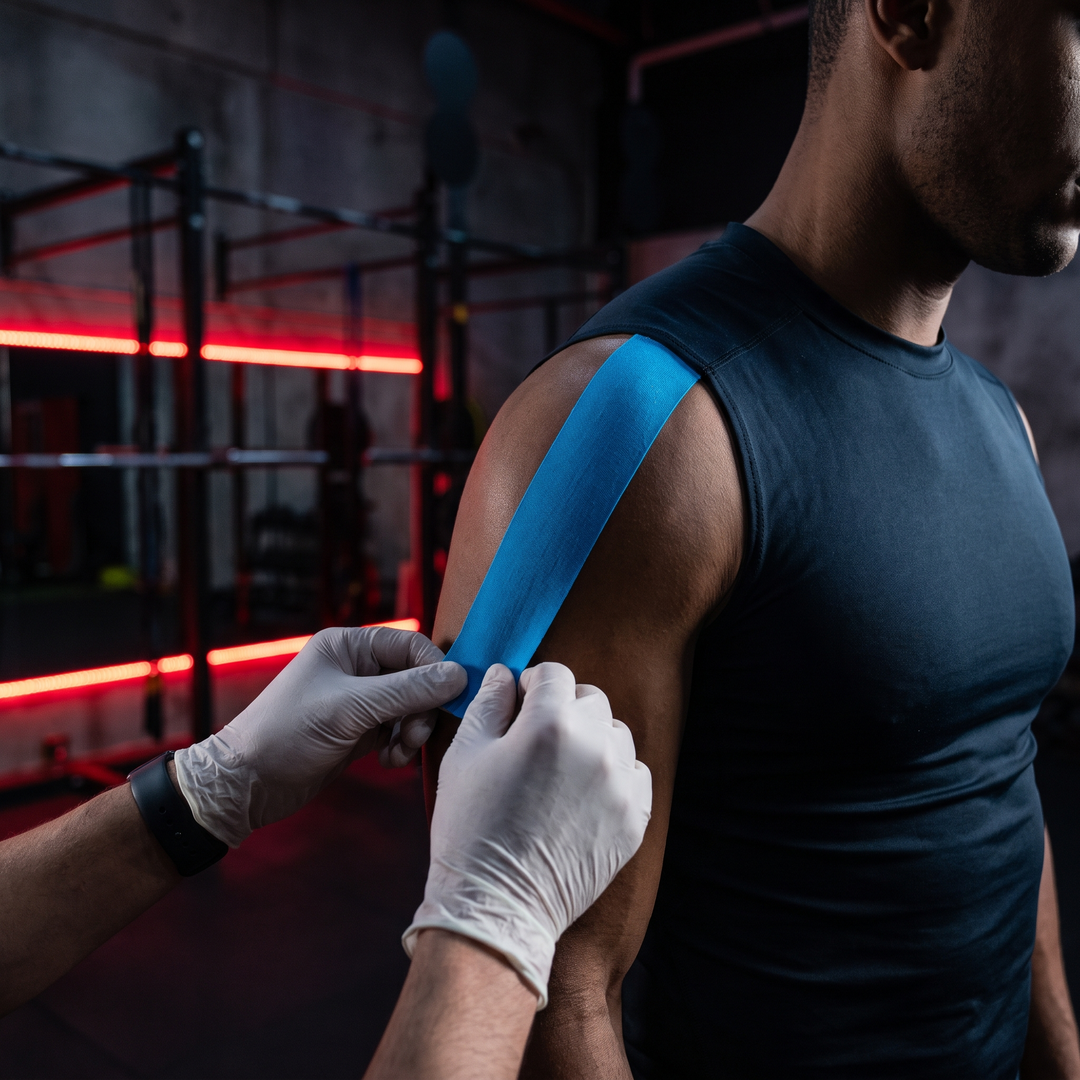 Kinesiology Tape Application on Shoulder - Blue