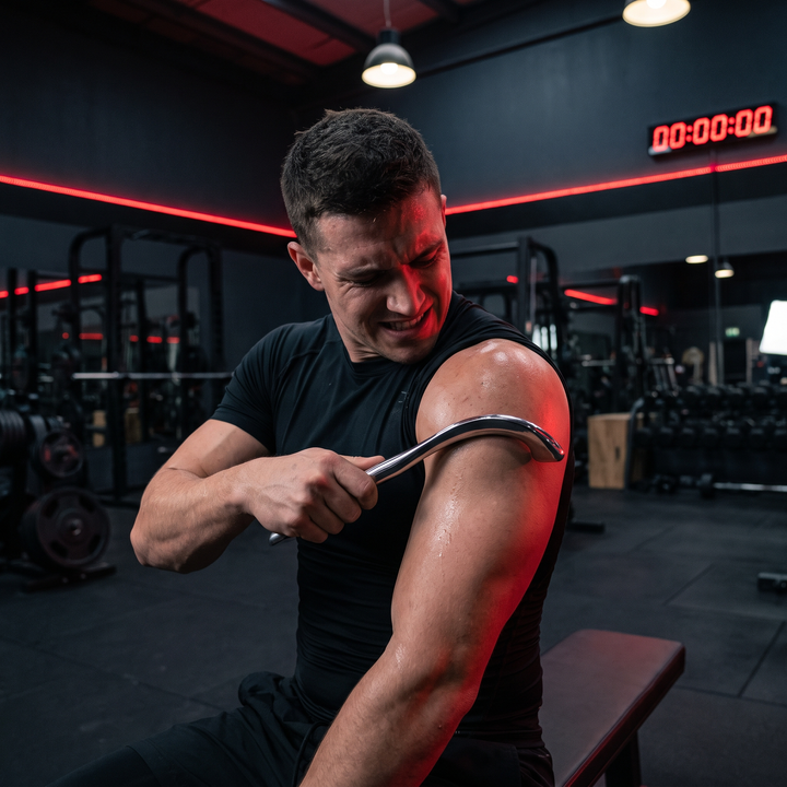 Stainless Steel Gua Sha Tool in Use - Shoulder Muscle Recovery
