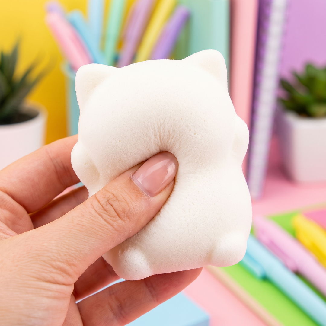 Cat Squishy Stress Relief Fidget Toy - White Texture Close-up