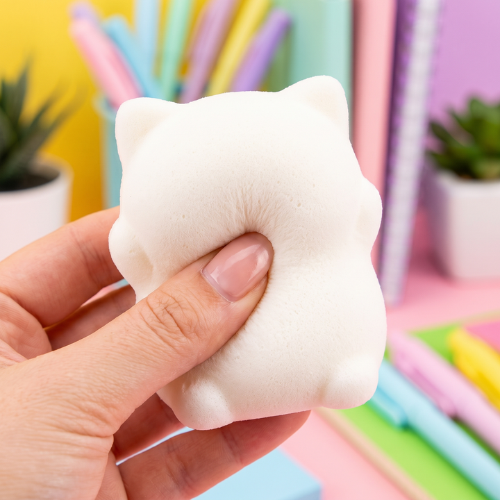 Cat Squishy Stress Relief Fidget Toy - White Texture Close-up