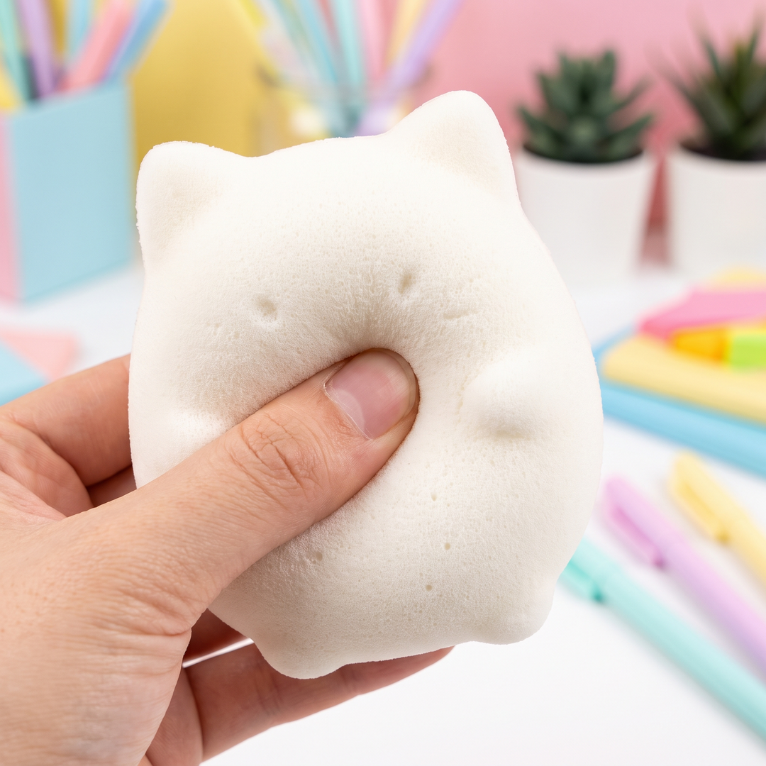 Cat Squishy Stress Relief Fidget Toy - White Texture Close-up