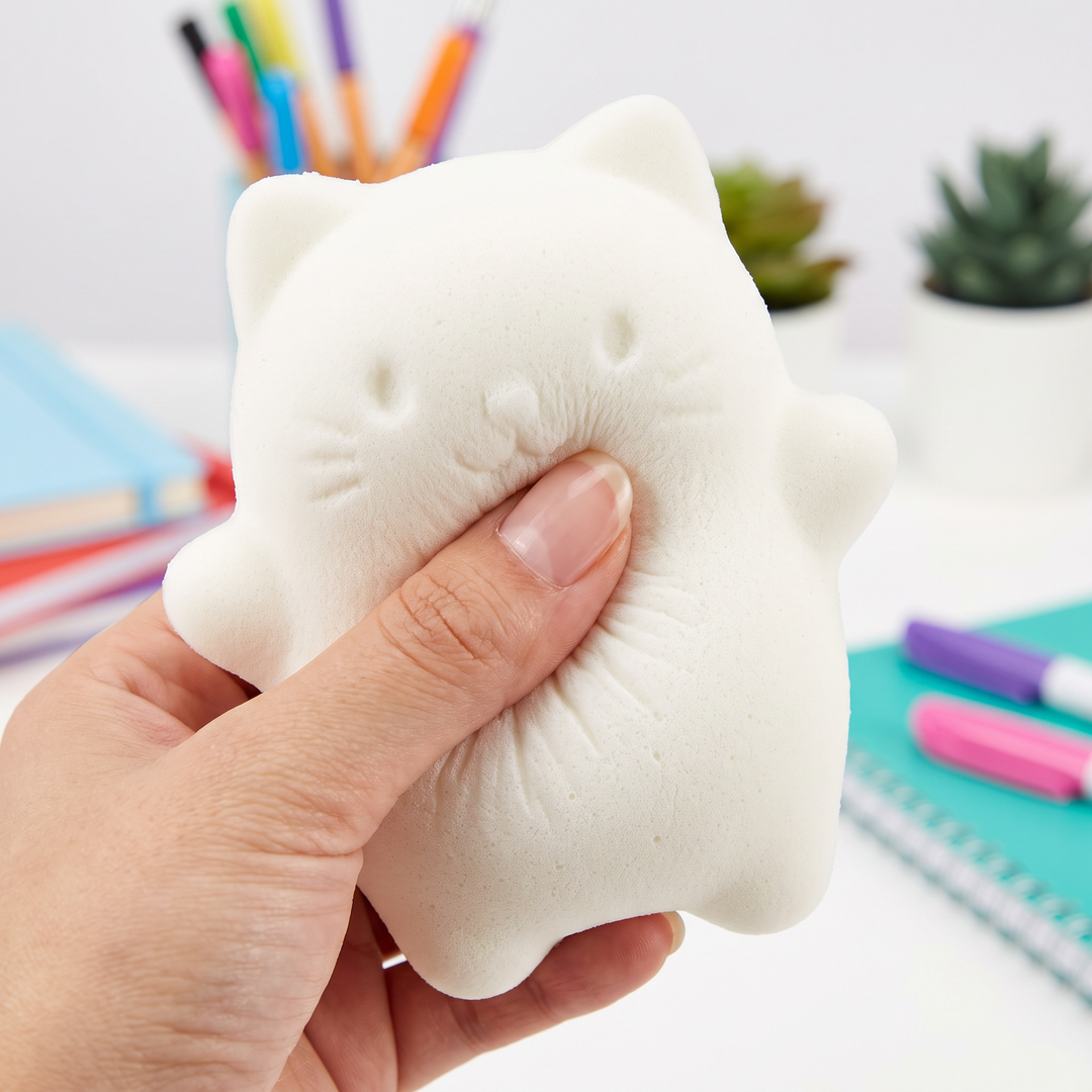 Cat Squishy Stress Relief Fidget Toy - White Texture Close-up