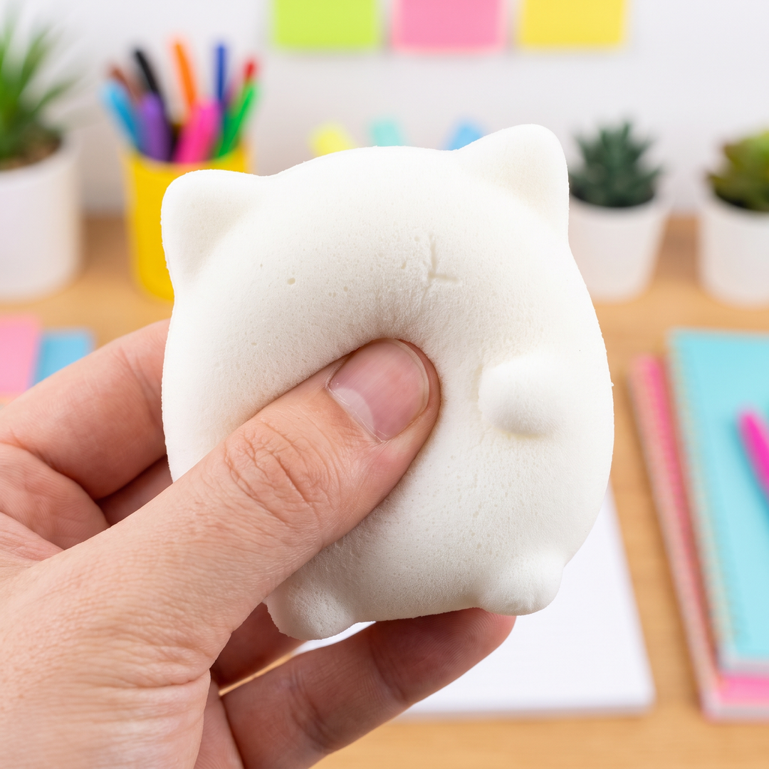 Cat Squishy Stress Relief Fidget Toy - White Texture Close-up