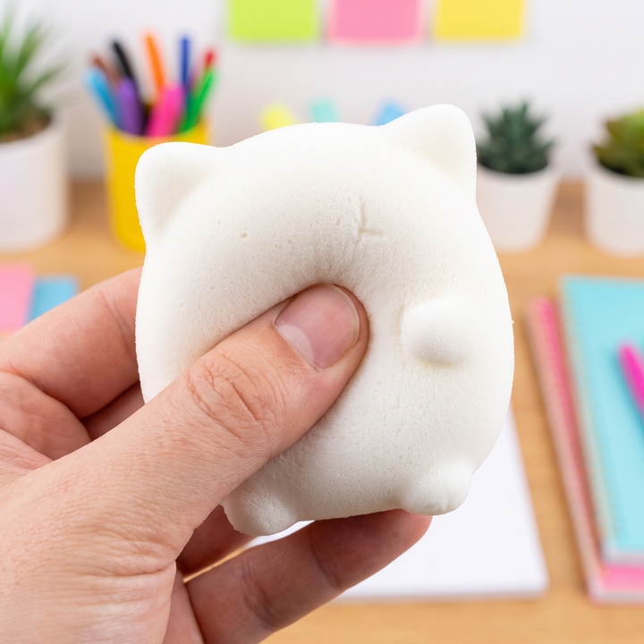 Cat Squishy Stress Relief Fidget Toy - White Texture Close-up