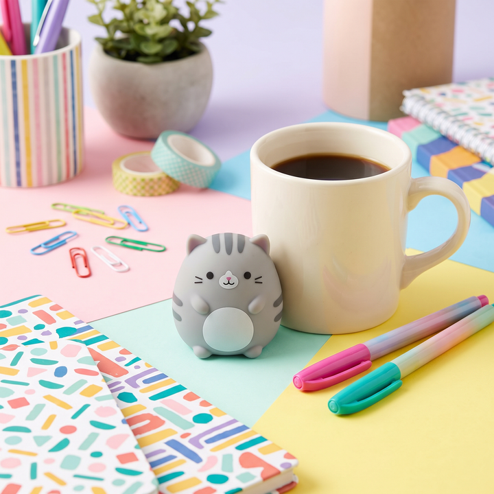 Cat Squishy Stress Relief Fidget Toy - Grey Size Scale Reference