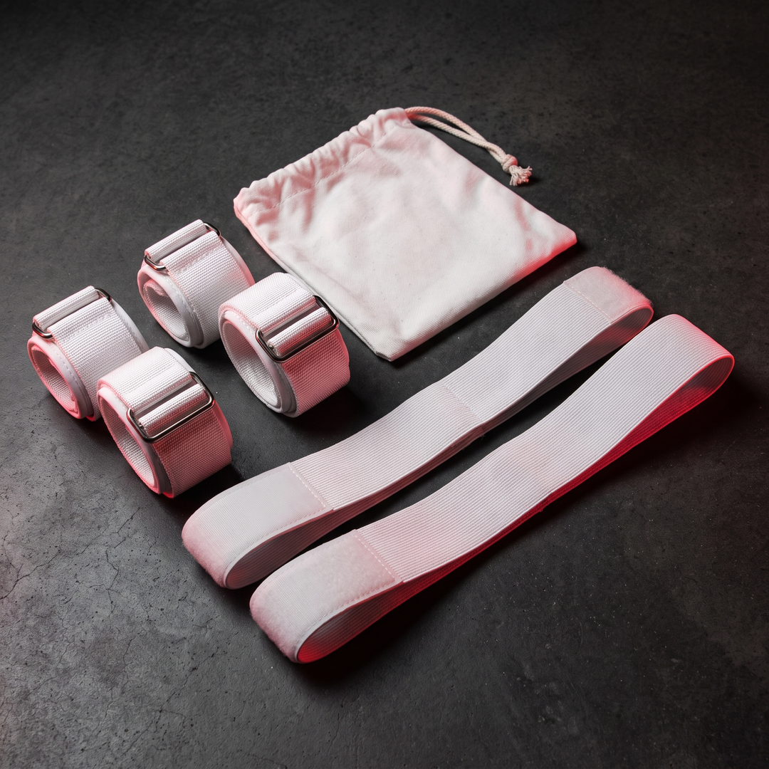 BFR Blood Flow Restriction Training Bands for Strength and Muscle Training - Full Bundle White with Extra Straps