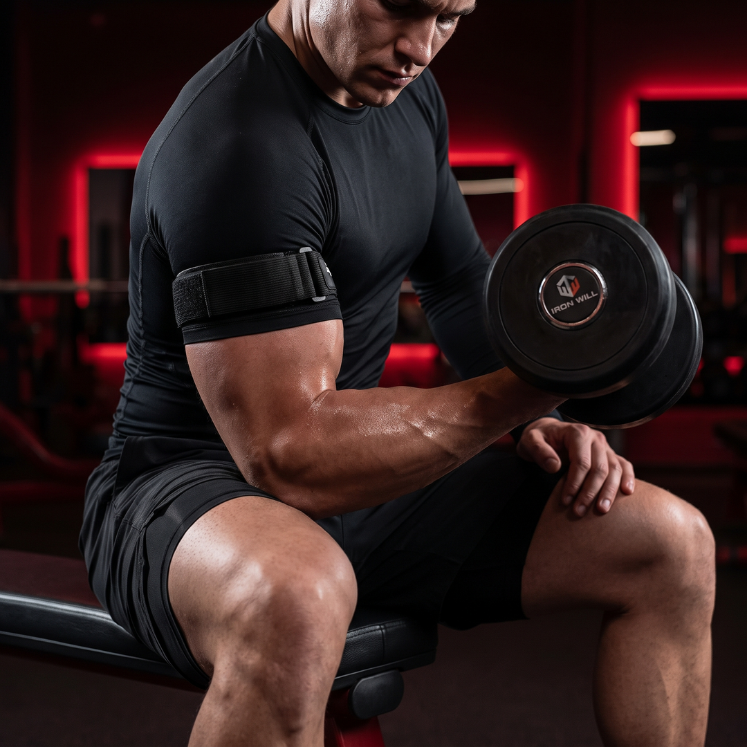 BFR Blood Flow Restriction Training Bands for Strength and Muscle Training - Correct Arm Placement During Bicep Curl