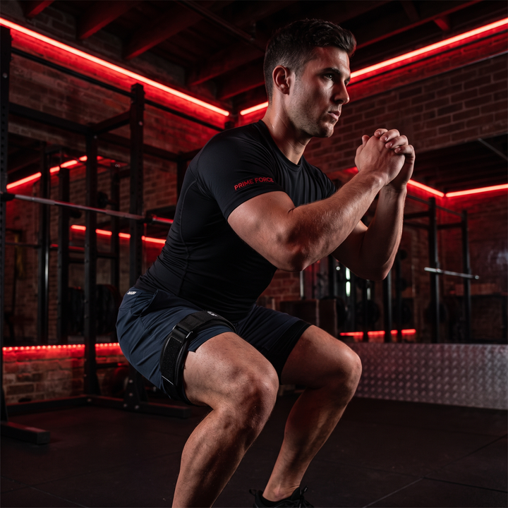 BFR Blood Flow Restriction Training Bands for Strength and Muscle Training - Correct Leg Placement During Squat