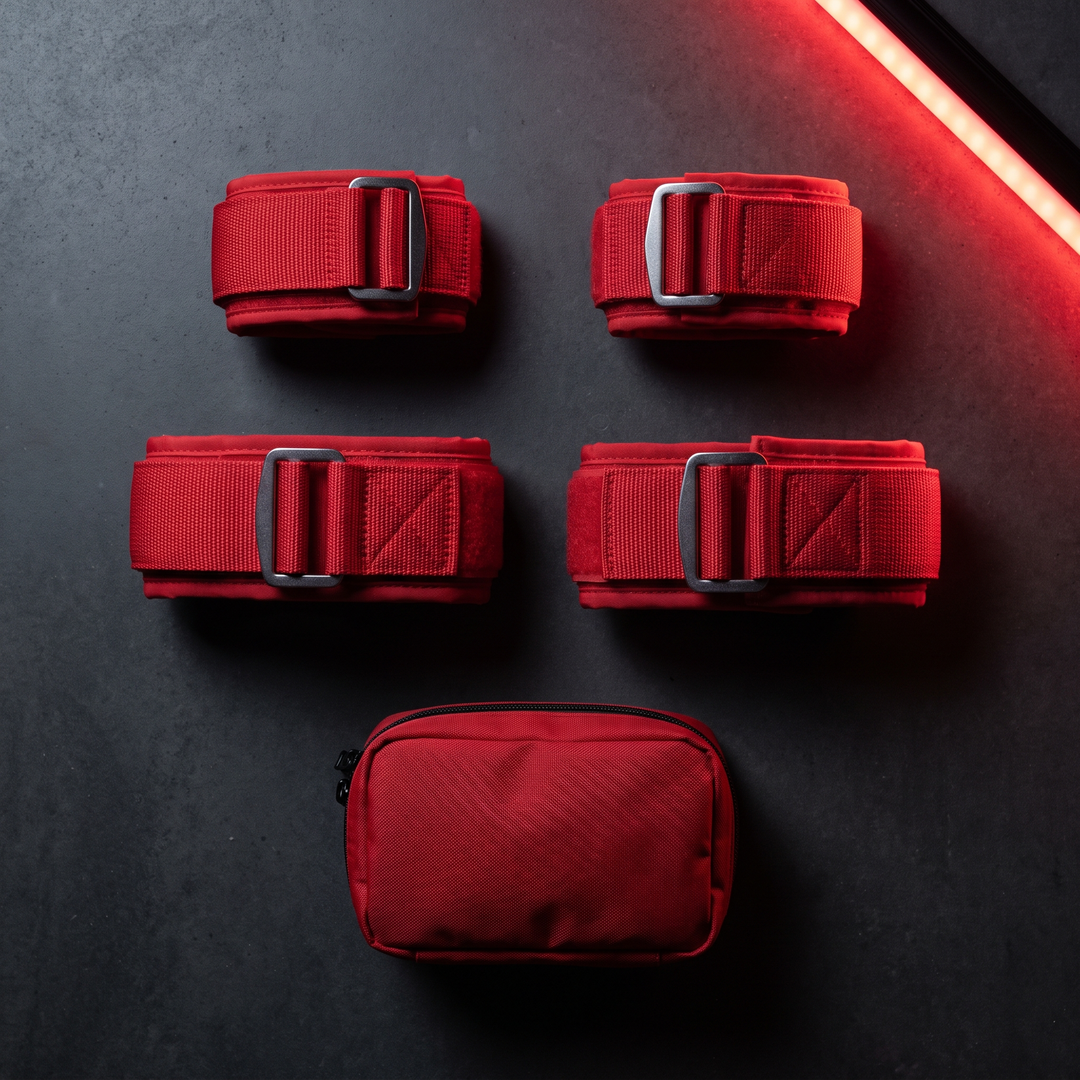 BFR Blood Flow Restriction Training Bands for Strength and Muscle Training - Bundle Flat Lay Red