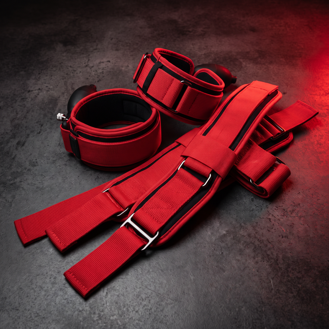 BFR Blood Flow Restriction Training Bands for Strength and Muscle Training - Full Bundle Red with Extra Wraps Alternate View
