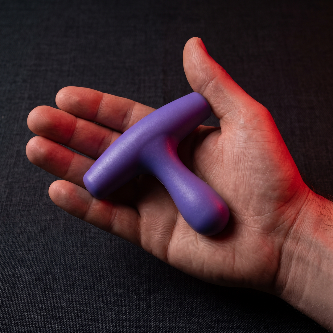 Purple Trigger Point Massage Tool Size Scale in Hand
