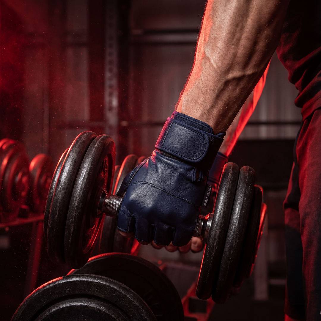 Professional Half Finger Gym Gloves with Wrist Support Non Slip Grip Weight Lifting Gloves for Dumbbell Barbell Pull Up Bar Fitness Training Men Women - Dark Blue