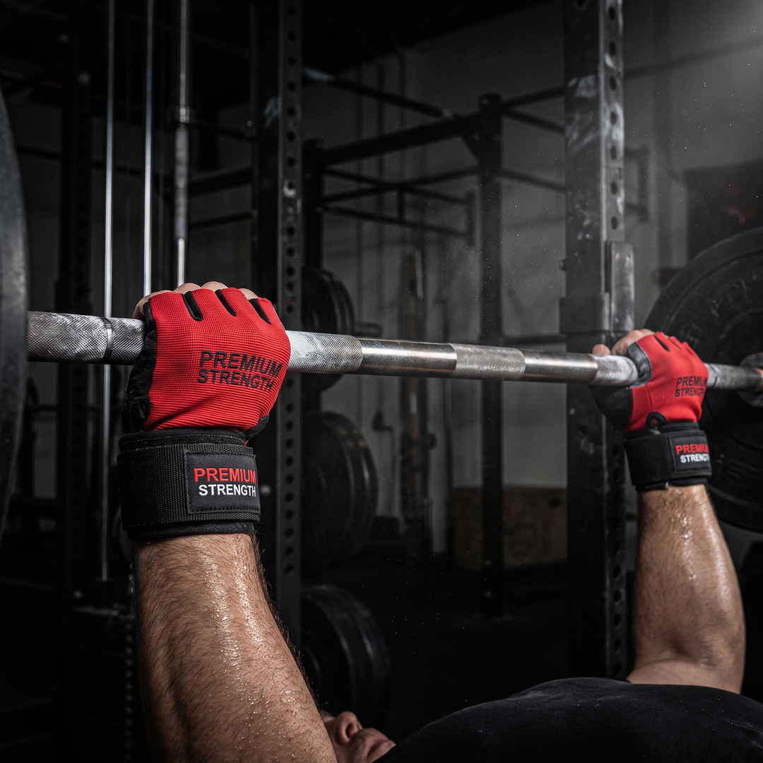 Professional Half Finger Gym Gloves with Wrist Support Non Slip Grip Weight Lifting Gloves for Dumbbell Barbell Pull Up Bar Fitness Training Men Women - Red