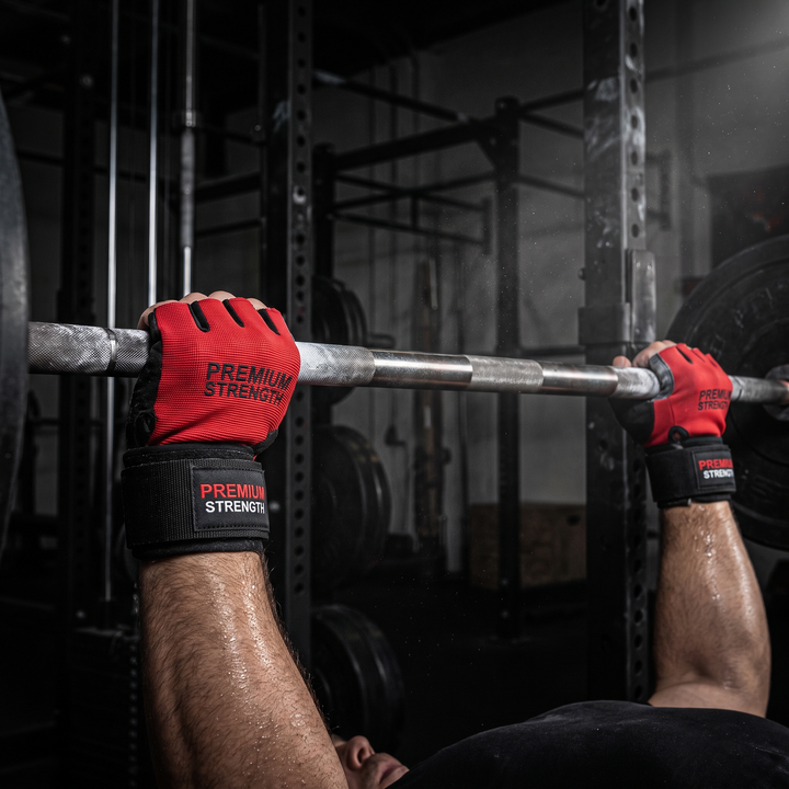 Professional Half Finger Gym Gloves with Wrist Support Non Slip Grip Weight Lifting Gloves for Dumbbell Barbell Pull Up Bar Fitness Training Men Women - Red