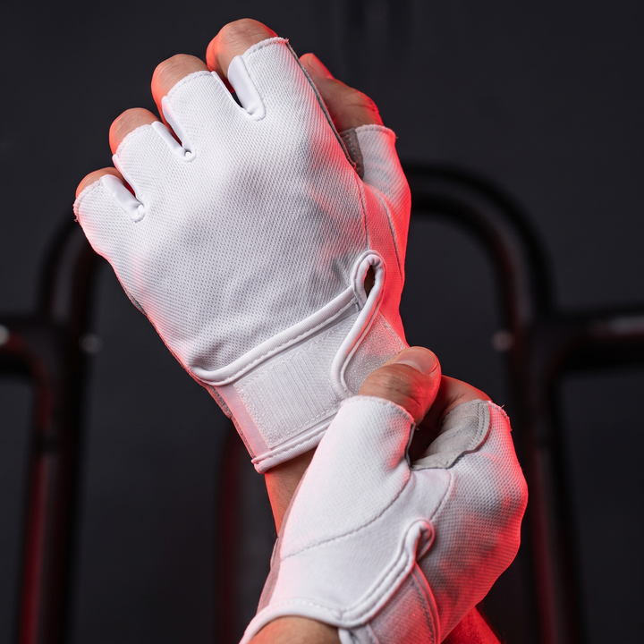 Professional Half Finger Gym Gloves with Wrist Support Non Slip Grip Weight Lifting Gloves for Dumbbell Barbell Pull Up Bar Fitness Training Men Women - White