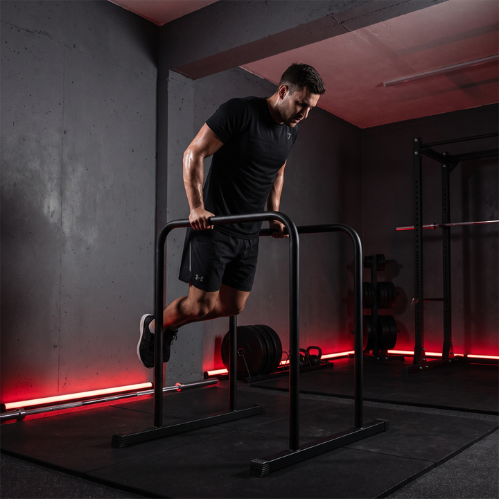 Professional Parallel Bars Push Up Handstand Bars Wooden Steel Grip Antiskid Bracket Rack for Muscle Strength Training Home Gym Workout Exercise Equipment - Style 2 Black Dip Use