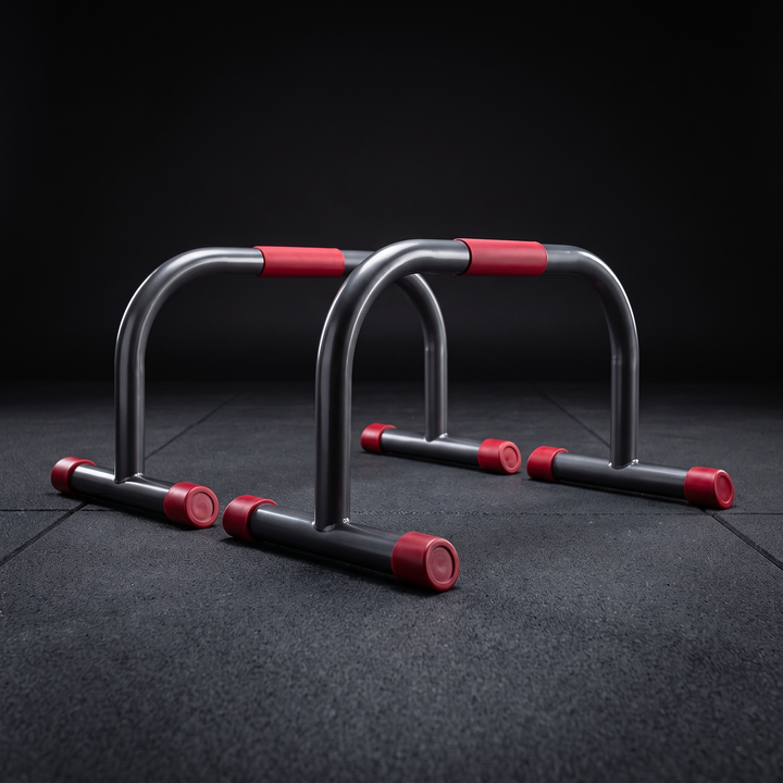 Professional Parallel Bars Push Up Handstand Bars Wooden Steel Grip Antiskid Bracket Rack for Muscle Strength Training Home Gym Workout Exercise Equipment - Style 2 Red Hero