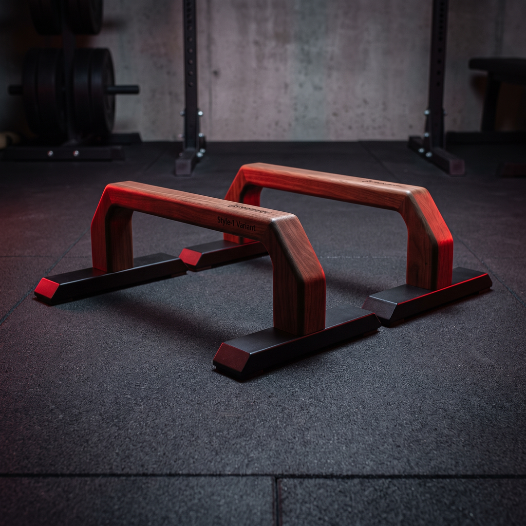 Professional Parallel Bars Push Up Handstand Bars Wooden Steel Grip Antiskid Bracket Rack for Muscle Strength Training Home Gym Workout Exercise Equipment - Style 1 Wood Angle View