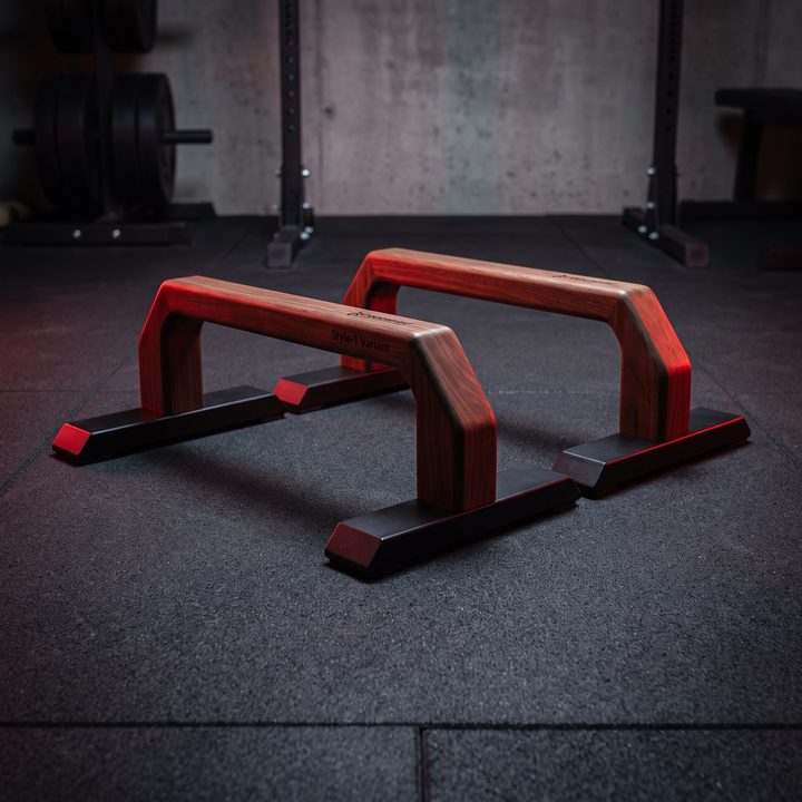 Professional Parallel Bars Push Up Handstand Bars Wooden Steel Grip Antiskid Bracket Rack for Muscle Strength Training Home Gym Workout Exercise Equipment - Style 1 Wood Angle View
