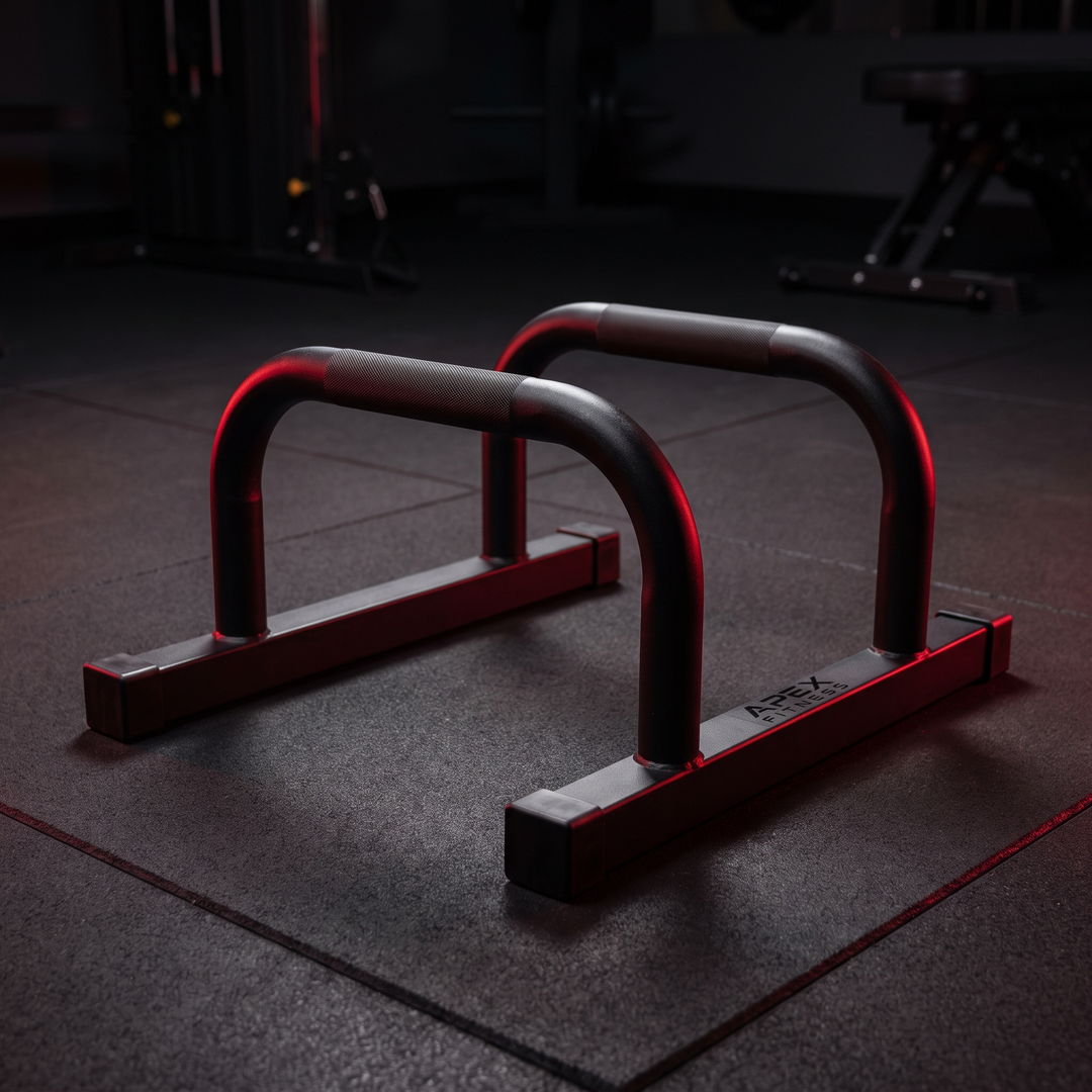 Professional Parallel Bars Push Up Handstand Bars Wooden Steel Grip Antiskid Bracket Rack for Muscle Strength Training Home Gym Workout Exercise Equipment - Style 2 Black Angle View