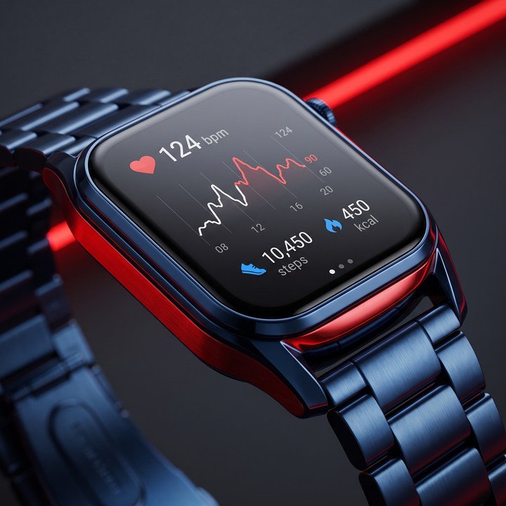 Smart Watch with Bluetooth Call Heart Rate Sleep Monitor Fitness Tracker Waterproof Smartwatch for Men Women Steel Wristband Activity Watch - Blue and Red