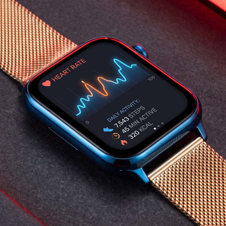 Smart Watch with Bluetooth Call Heart Rate Sleep Monitor Fitness Tracker Waterproof Smartwatch for Men Women Steel Wristband Activity Watch - Blue and Gold